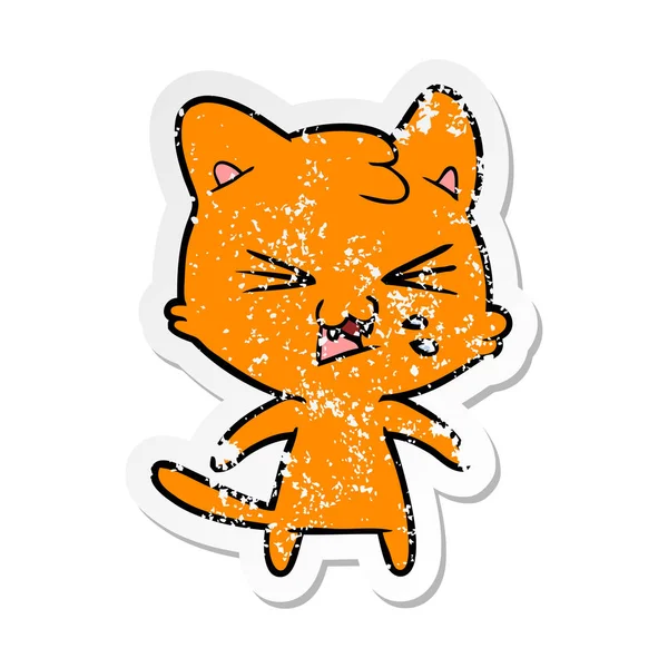 Distressed Sticker Cartoon Hissing Cat — Stock Vector