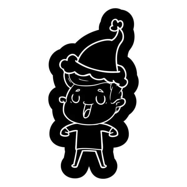 一个戴着圣诞老人帽的男人的快乐卡通图标 — 图库矢量图片