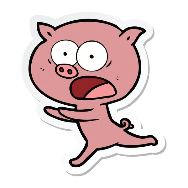 Sticker of a cartoon pig running — Stock Vector