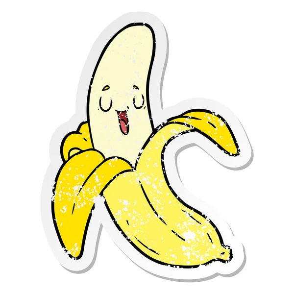 Verontruste Sticker Van Een Cartoon Banaan — Stockvector