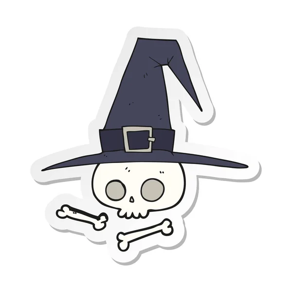 Etiqueta de um chapéu de bruxa de desenho animado com crânio — Vetor de Stock