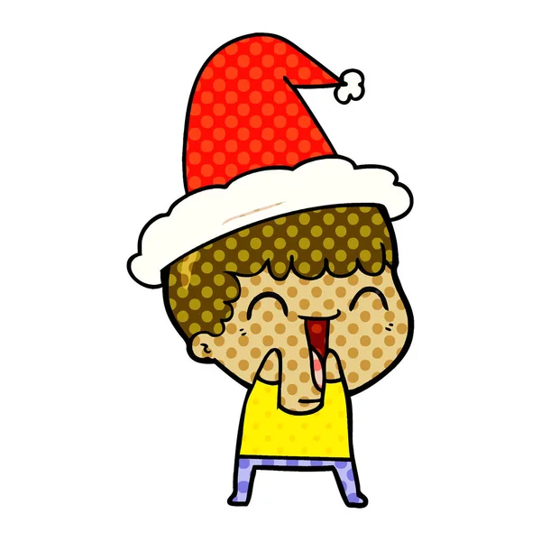 Ilustración estilo cómic de un hombre feliz con sombrero de santa — Vector de stock