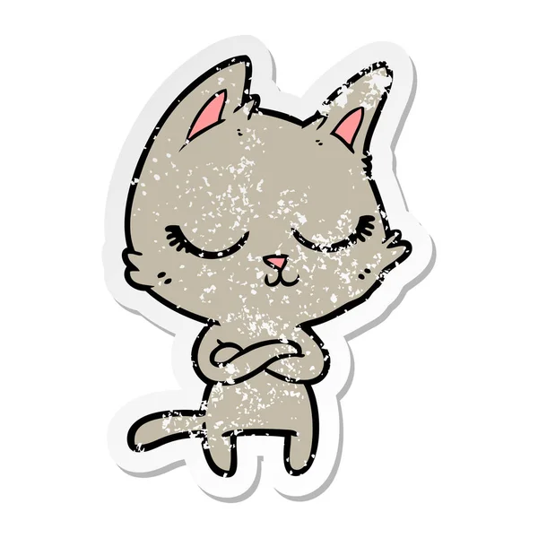 Autocolant tulburat al unei pisici de desene animate calme — Vector de stoc