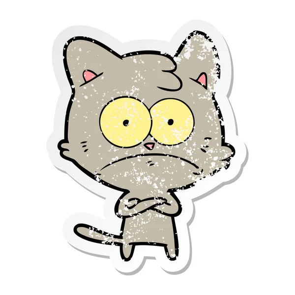 Verontruste sticker van een cartoon nerveus kat — Stockvector