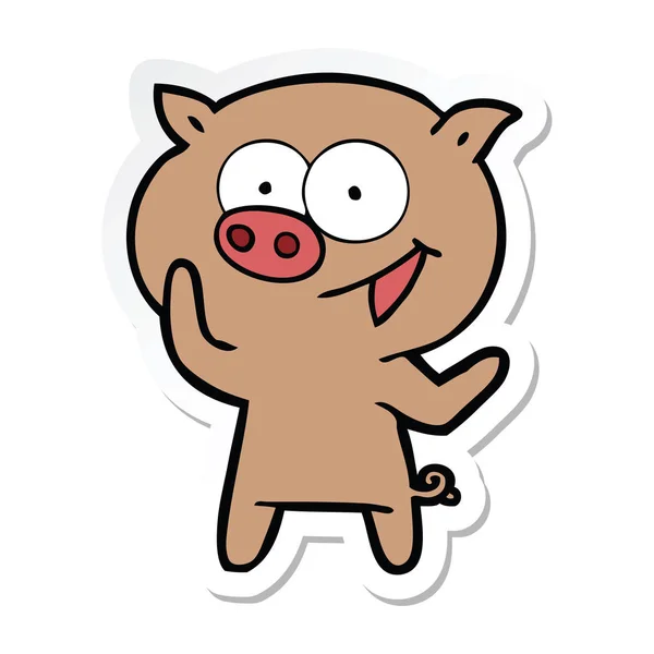 Autocollant d'un dessin animé cochon joyeux — Image vectorielle