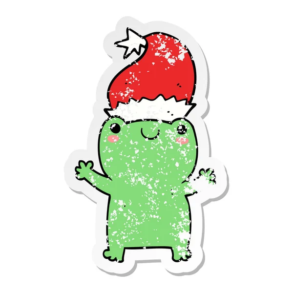 Zoufalý nálepkou roztomilý frog vánoční — Stockový vektor