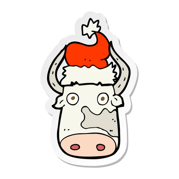 Naklejki Kreskówka Krowa Kapeluszu Boże Narodzenie — Wektor stockowy