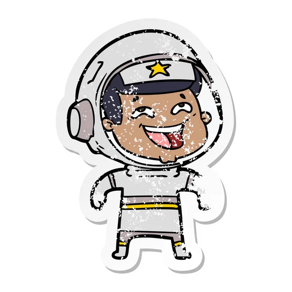 Calcomanía angustiada de un astronauta caricatura riendo — Archivo Imágenes Vectoriales