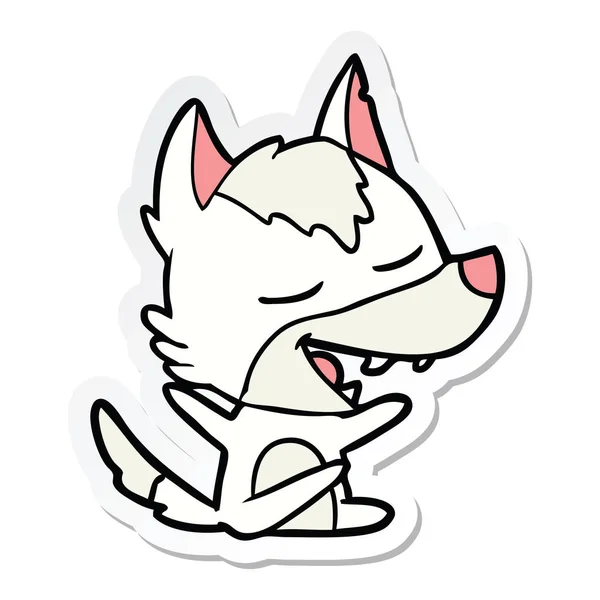 Sticker of a cartoon wolf laughing — Stock Vector