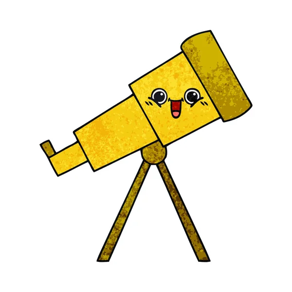 Retro Grunge Texture Cartoon Telescope — Stock Vector