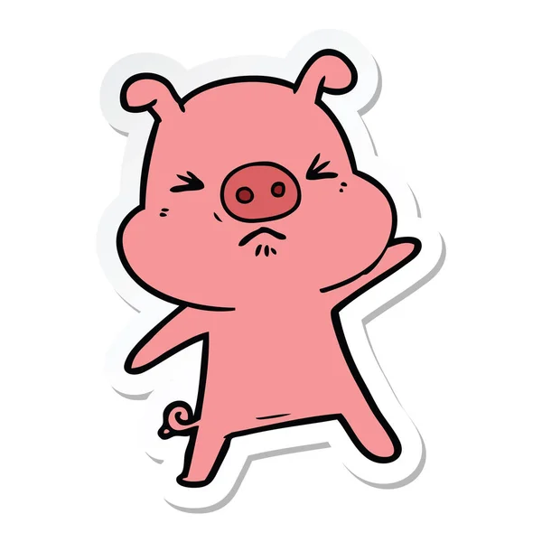 Sticker of a cartoon angry pig — Stock Vector