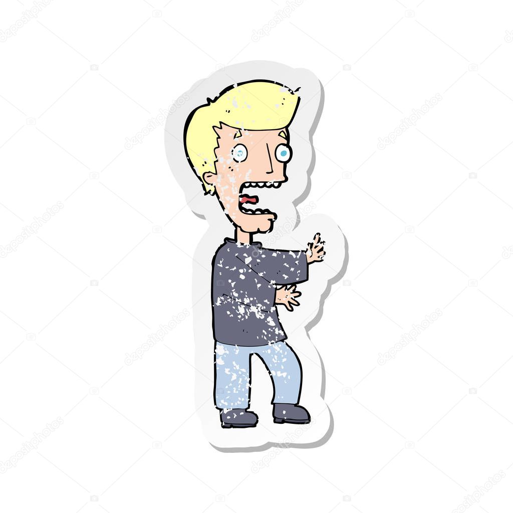 retro distressed sticker of a cartoon terrified man