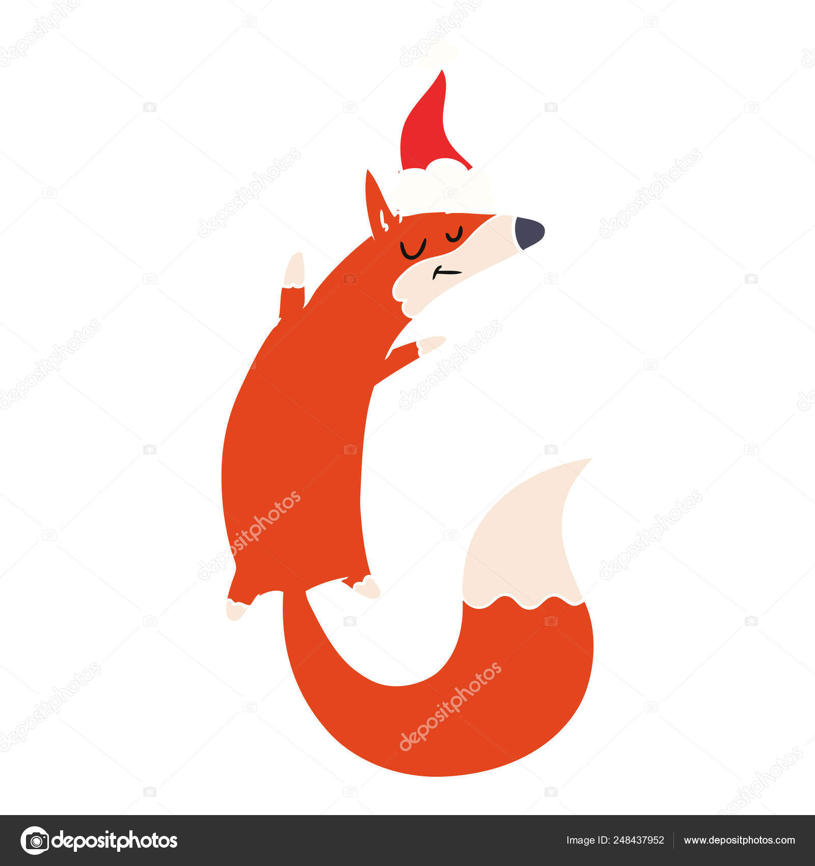 サンタの帽子をかぶってジャンプ フォックスのフラット カラー