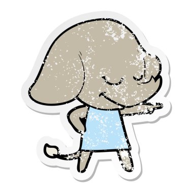 sıkıntılı etiket fil gülümseyen bir karikatür