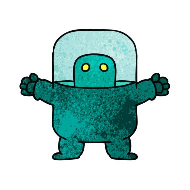 elle çizilmiş karikatür doodle elbiseli bir uzaylı dokulu