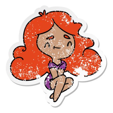 bir şirin kawaii kızın sıkıntılı etiket çizgi film