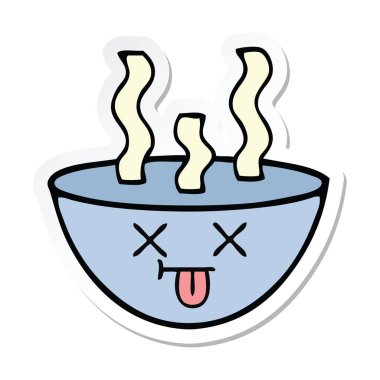 bir sevimli çizgi tas sıcak çorba etiket