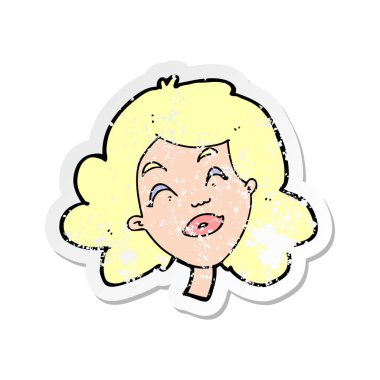 bir karikatür mutlu kadın yüzü Retro sıkıntılı etiket