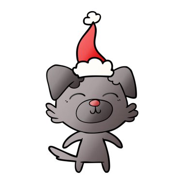 Noel Baba şapkası giyen bir köpek degrade çizgi film