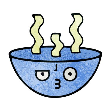 Retro grunge doku karikatür tas sıcak çorba