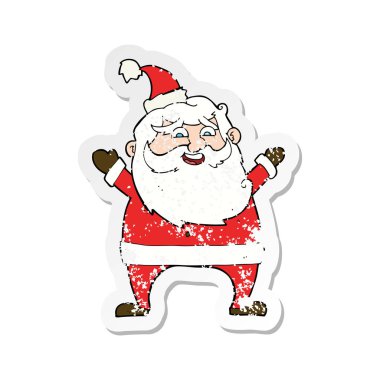 neşeli Noel Baba çizgi film Retro sıkıntılı etiket