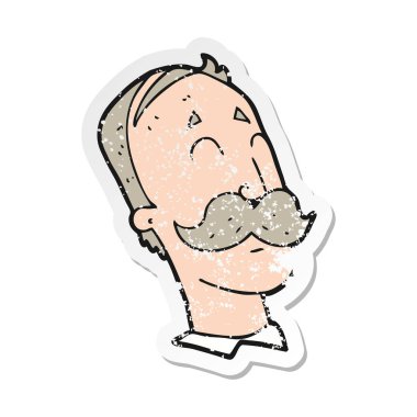 Retro sıkıntılı etiket bıyıklı adam yaşlanma bir karikatür