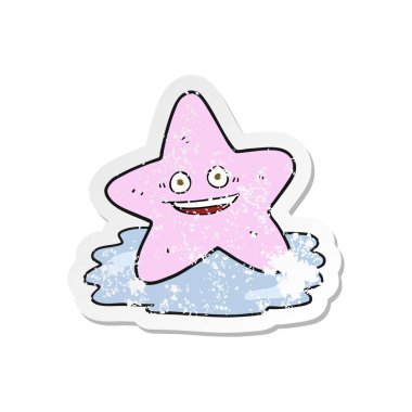 bir çizgi film deniz yıldızı Retro sıkıntılı etiket