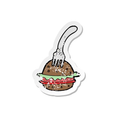 bir çizgi film çatal ve burger Retro sıkıntılı etiket