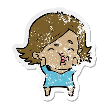 yüz çekerek bir çizgi film kızın sıkıntılı etiket