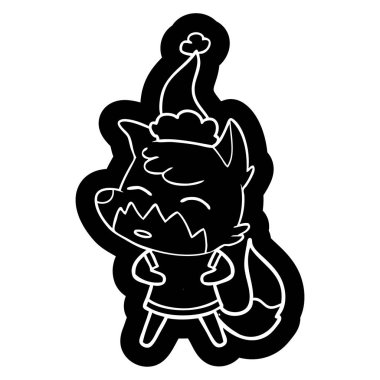 Noel Baba şapkası giyen bir tilkinin ilginç çizgi film simgesi