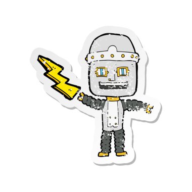 bir çizgi film robot Retro sıkıntılı etiket