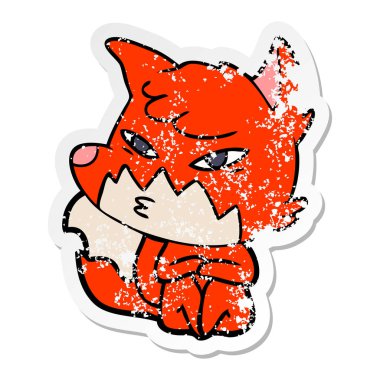 Akıllı karikatür tilki sıkıntılı etiket