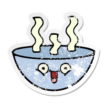 bir sevimli çizgi tas sıcak çorba sıkıntılı etiket