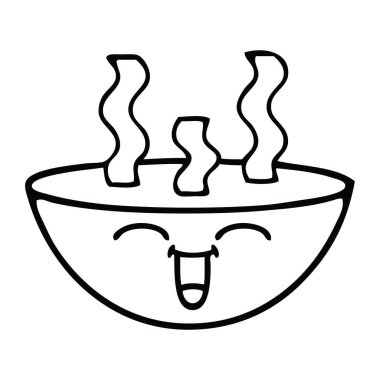 bir kase sıcak çorba çizim karikatür