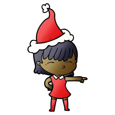 Noel Baba şapkası giyen bir kadın, degrade çizgi film el çekilmiş