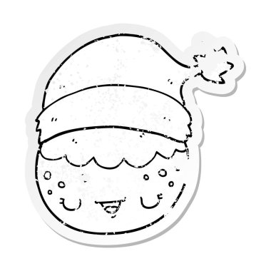 bir karikatür Noel pudding Noel Baba giyen sıkıntılı etiket 