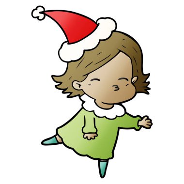 Noel Baba şapkası giyen bir kadın, degrade çizgi film el çekilmiş