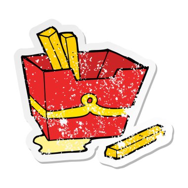 patates kızartması bir çizgi film kutusunun sıkıntılı etiket