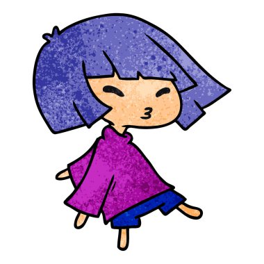 bir şirin kawaii kızın dokulu çizgi film