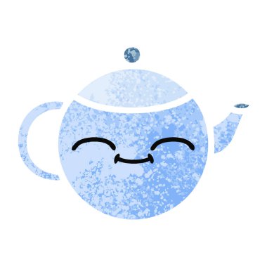 Retro illüstrasyon tarzı çizgi film mutlu çaydanlık