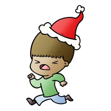 Noel Baba şapkası giyen stresli bir adamın degrade çizgi film