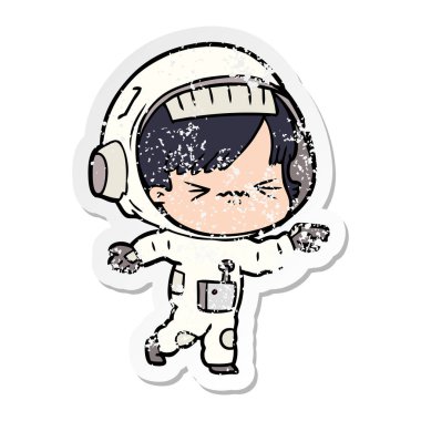 bir çizgi film astronot kadının sıkıntılı etiket