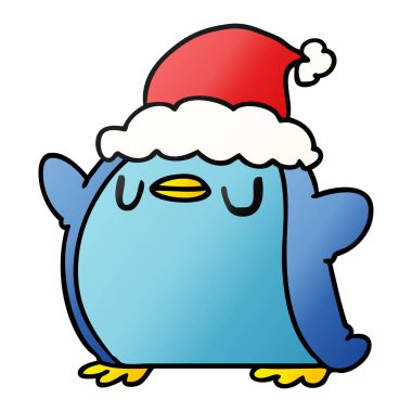 Noel degrade çizgi film kawaii Penguin el çekilmiş