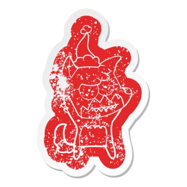 Noel Baba şapkası giyen bir sırıtış Fox sıkıntılı Etiket cartoon