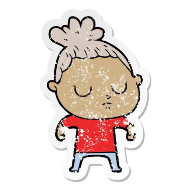 bir çizgi film sakin kadının sıkıntılı etiket