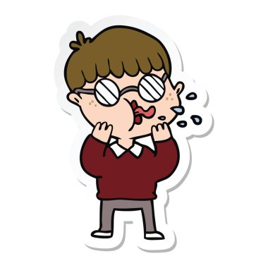 gözlük takan bir çizgi film çocuk etiket