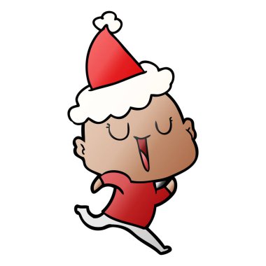 Noel Baba şapkası giyen kel bir adamın mutlu degrade çizgi film