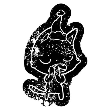 kedi ilginç karikatür sıkıntılı simgesi giyen Noel Baba şapkası, söz