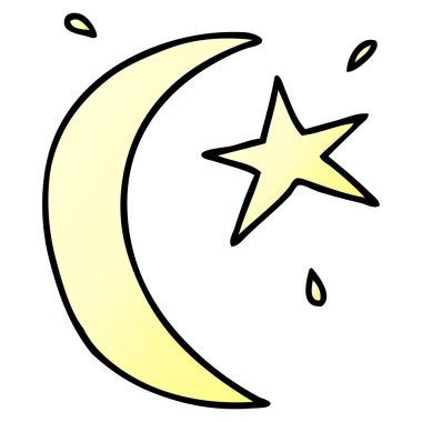 elle çizilmiş degrade çizgi film doodle ay ve yıldız