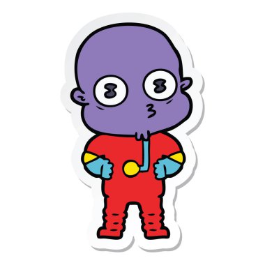 bir çizgi film garip kel spaceman etiket